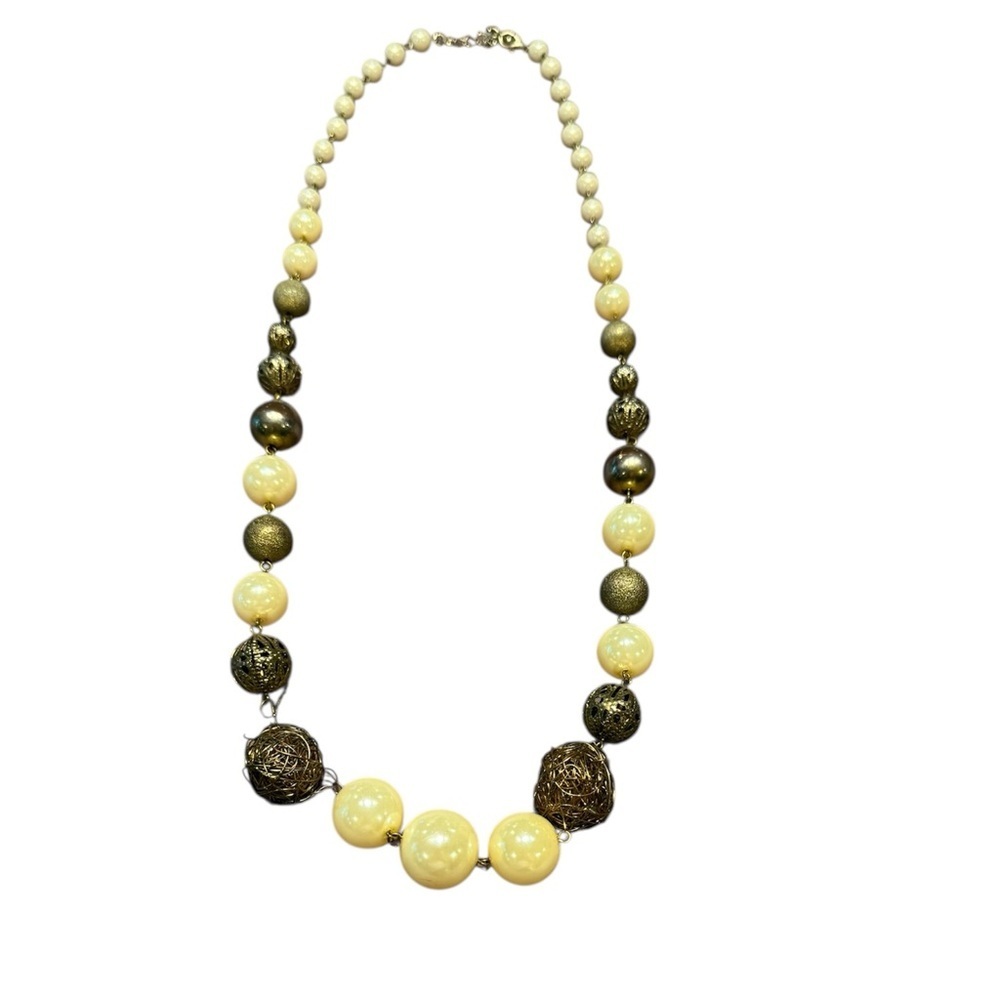 Vintage Pearl Bronze Mixed Tone/Media Metal Beaded 30”Necklace